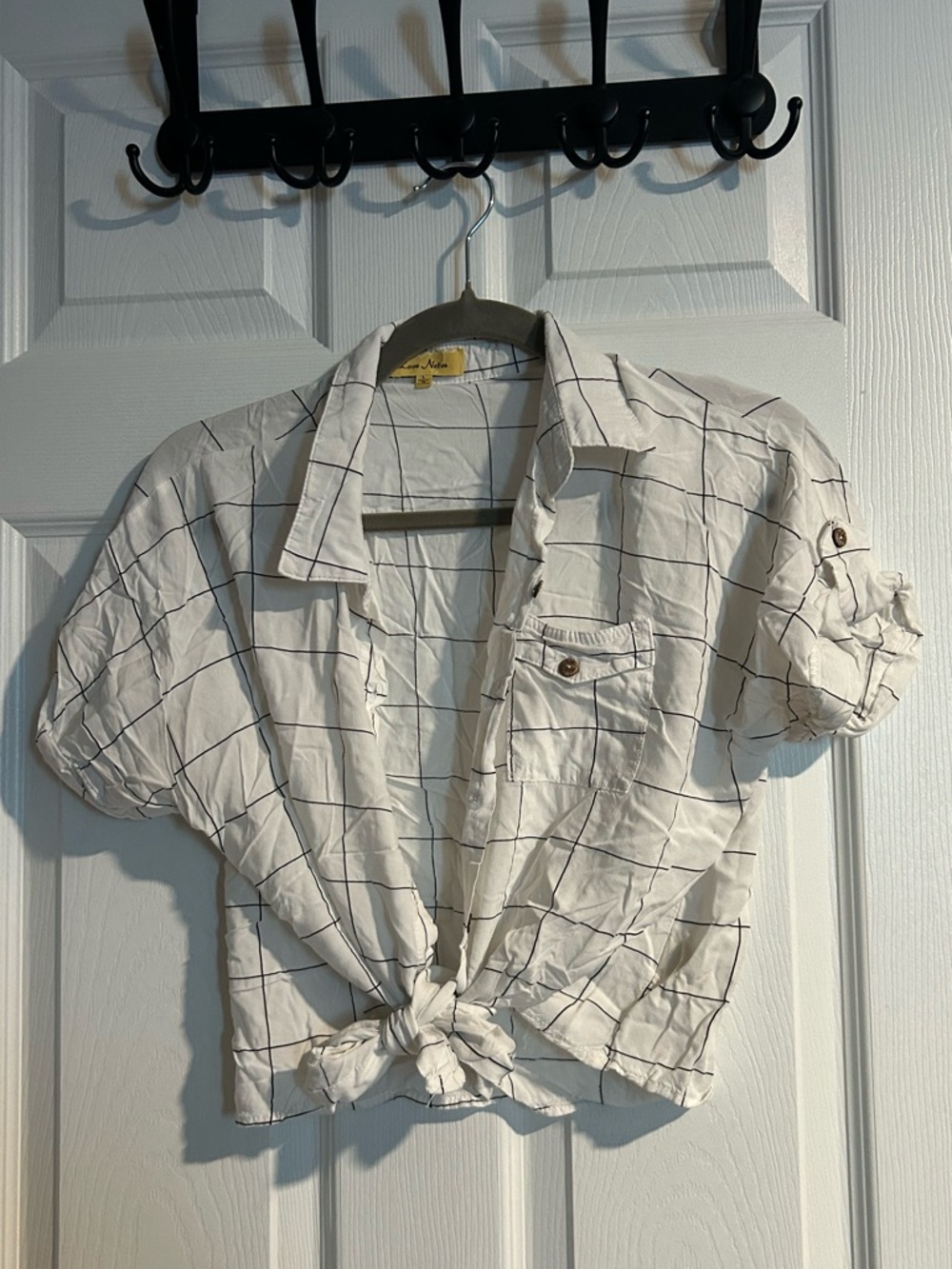White Striped Tie Front Button Up Blouse